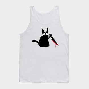 black spooky cat with bloody knife Tank Top